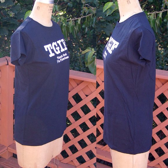 New black ladies shirt "TGIF" size Large 8-10 - Picture 3 of 7